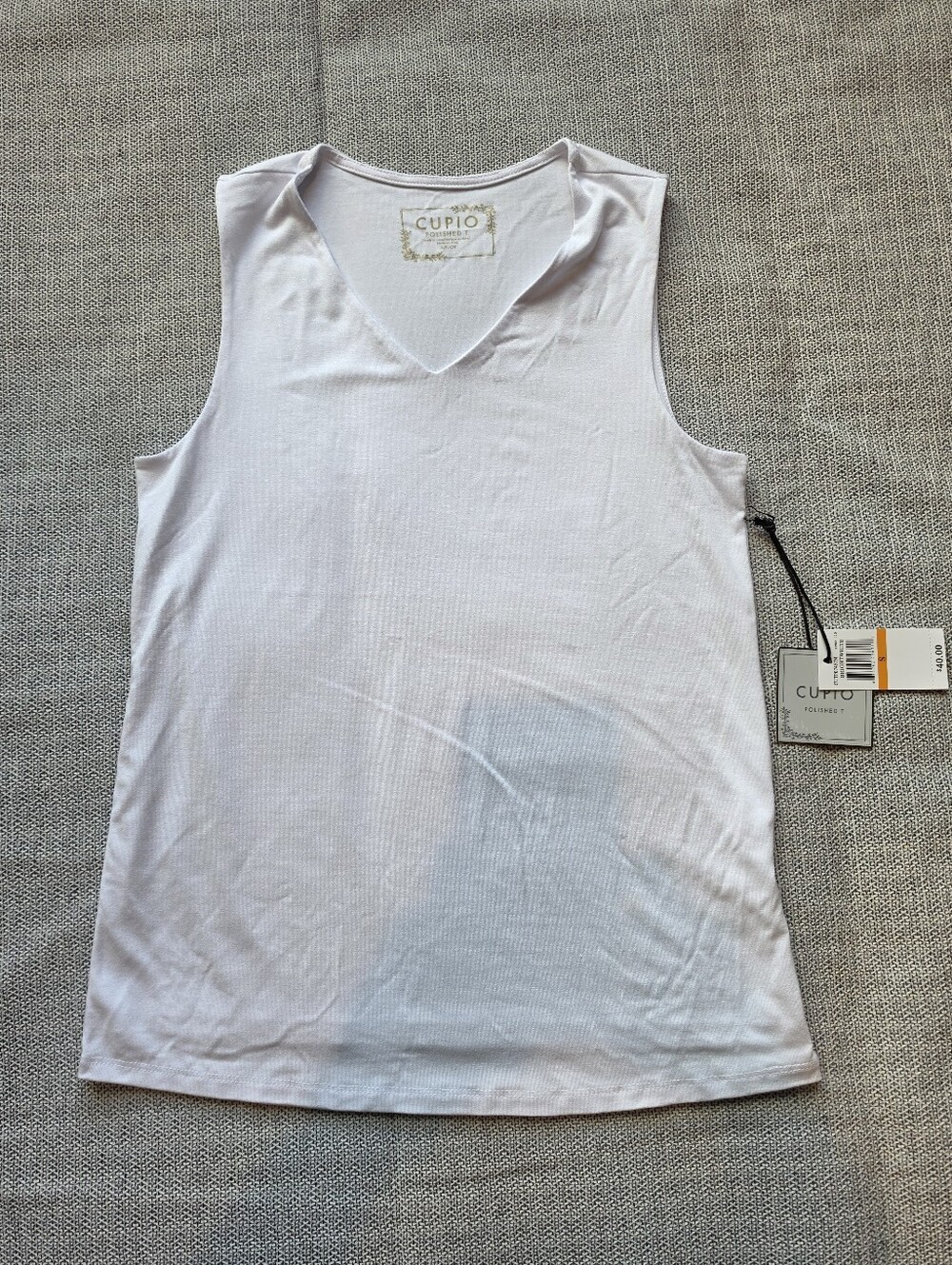 Cupio White V-Neck Ribbed Sleeveless Tank